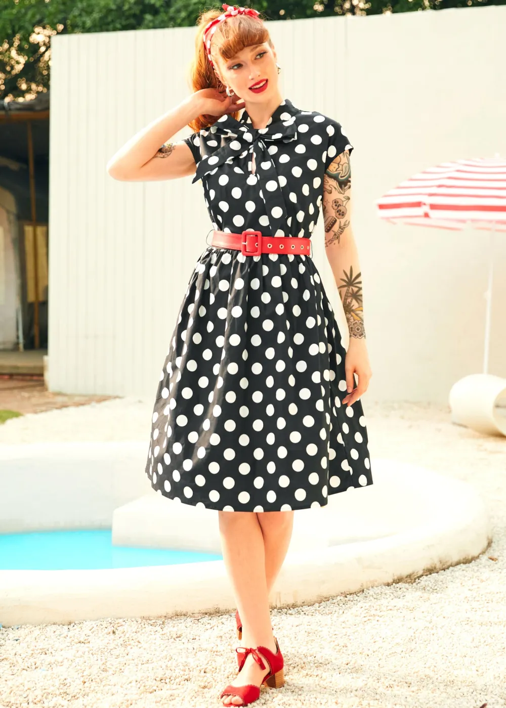 A Cult Classic Cap Sleeve Belted Dress Doting on Dots Discount