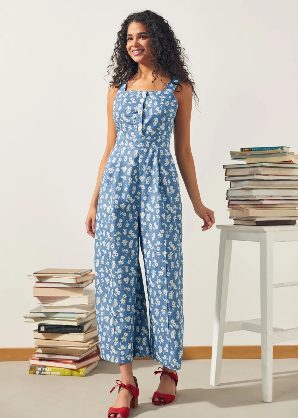 A Playful Bouquet Button-Front Jumpsuit Daisy Denim Sale