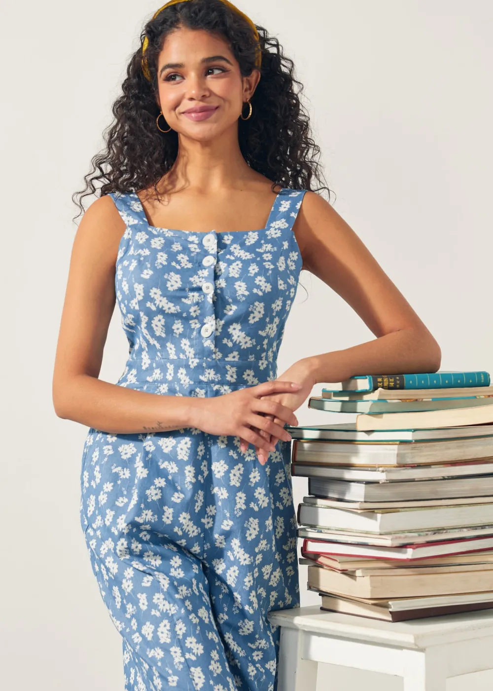 A Playful Bouquet Button-Front Jumpsuit Daisy Denim Sale