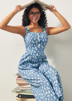 A Playful Bouquet Button-Front Jumpsuit Daisy Denim Sale