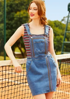 A Posh Picnic Denim Overall Jumper Faded Sky Medium Wash Clearance