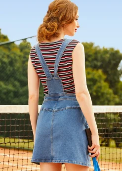 A Posh Picnic Denim Overall Jumper Faded Sky Medium Wash Clearance