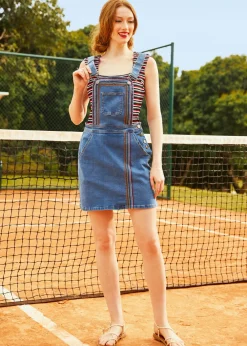 A Posh Picnic Denim Overall Jumper Faded Sky Medium Wash Clearance