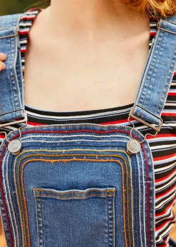 A Posh Picnic Denim Overall Jumper Faded Sky Medium Wash Clearance