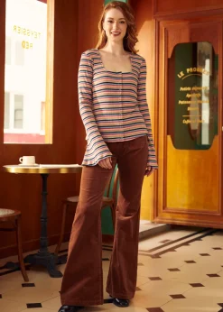 All Aboard For Corduroy Flare-Leg Pants Camel Sale