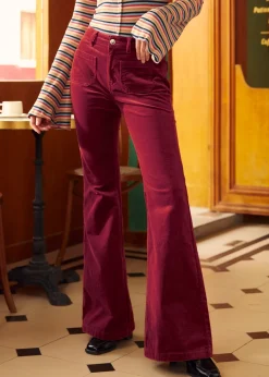 EZ Apparel All Aboard For Corduroy Flare-Leg Pants Winter Berry Outlet