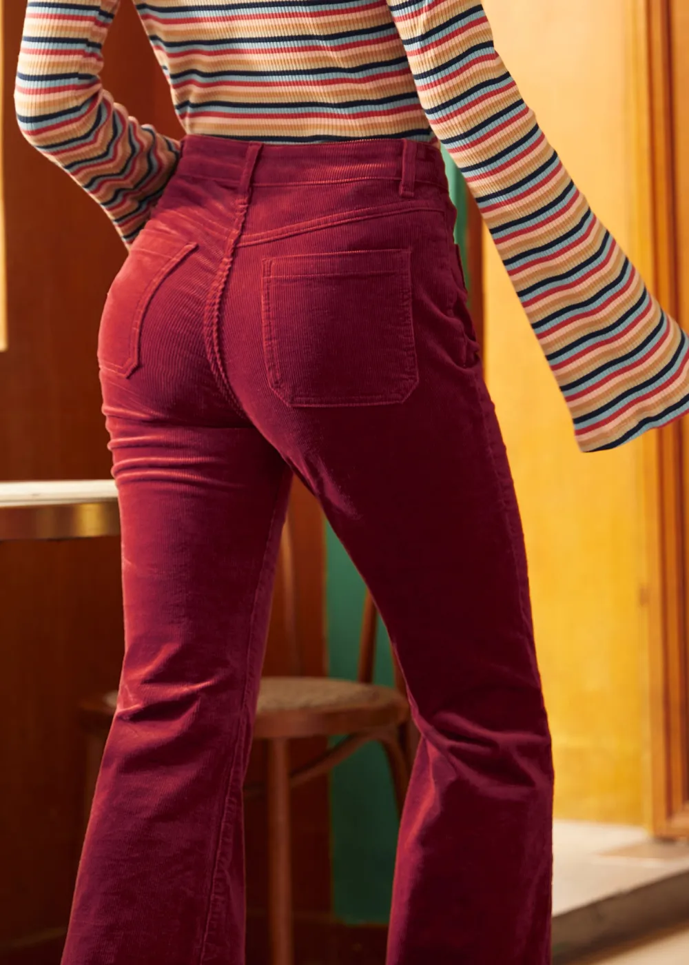 EZ Apparel All Aboard For Corduroy Flare-Leg Pants Winter Berry Outlet