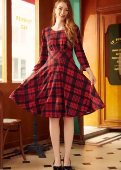 All About the Doodlebug Fit & Flare Dress Cherry Grid Discount