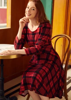 All About the Doodlebug Fit & Flare Dress Cherry Grid Discount