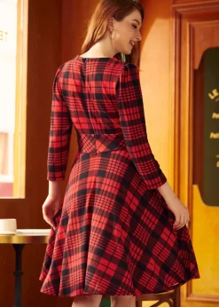 All About the Doodlebug Fit & Flare Dress Cherry Grid Discount