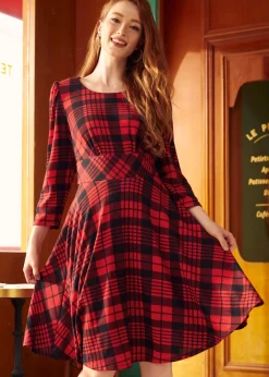 All About the Doodlebug Fit & Flare Dress Cherry Grid Discount