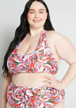 ModCloth Allison Halter Bikini Top in Floral Red Floral Clearance