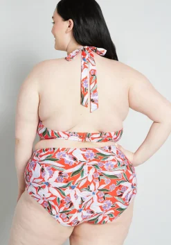 ModCloth Allison Halter Bikini Top in Floral Red Floral Clearance