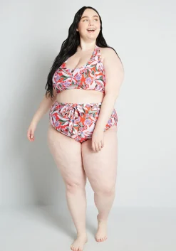 ModCloth Allison Halter Bikini Top in Floral Red Floral Clearance