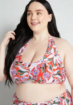 ModCloth Allison Halter Bikini Top in Floral Red Floral Clearance