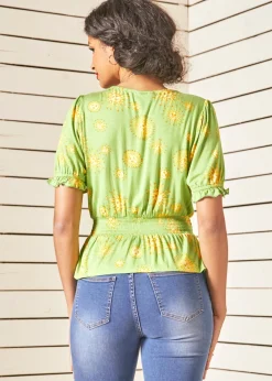 ModCloth An Affinity For Fun Blouse Lime Suns Outlet