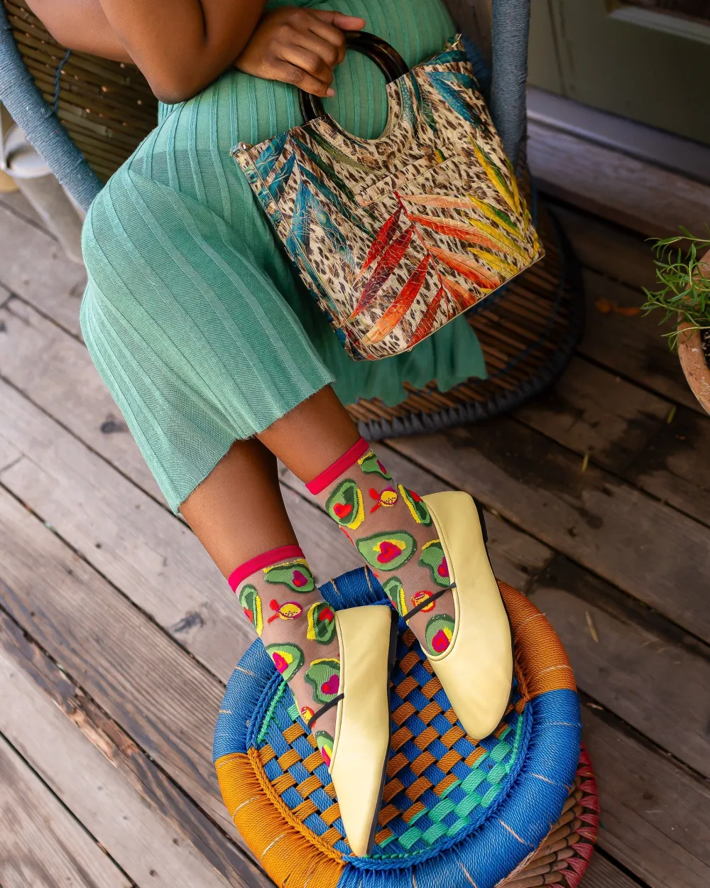 Avocado Lover Sheer Crew Sock Discount