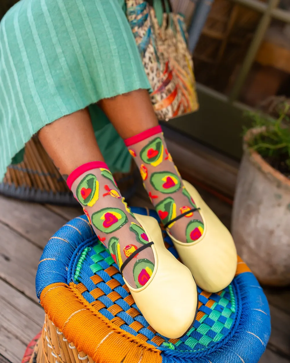 Avocado Lover Sheer Crew Sock Discount