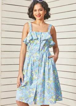 Hangzhou HS Fashion Corporation Ltd. Beckoning The Berkshires Fit and Flare Dress Sea Blue Floral Clearance