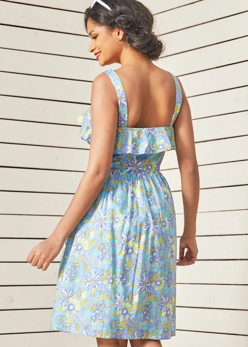 Hangzhou HS Fashion Corporation Ltd. Beckoning The Berkshires Fit and Flare Dress Sea Blue Floral Clearance