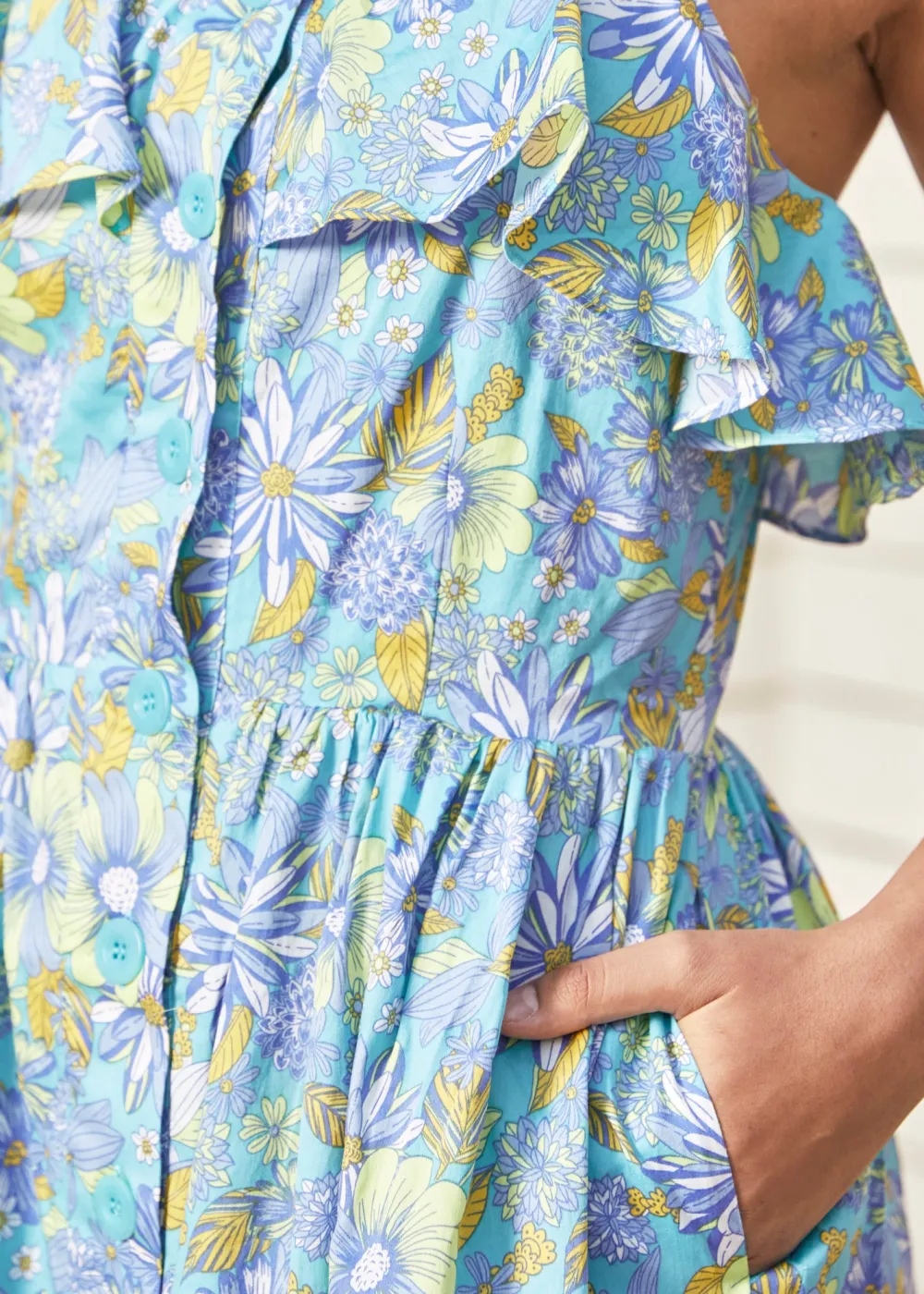 Hangzhou HS Fashion Corporation Ltd. Beckoning The Berkshires Fit and Flare Dress Sea Blue Floral Clearance