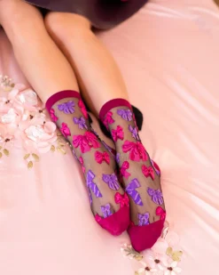 Big Bow Energy Black Sheer Crew Sock Clearance