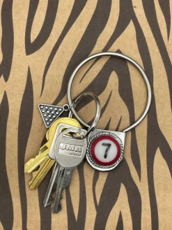 Billiard Ball #7 Round Jumbo Pin Keychain Maroon Sale