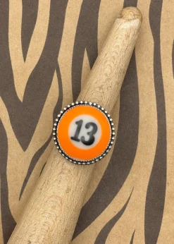 Billiard Ball #13 Sterling Silver Ring Orange Clearance