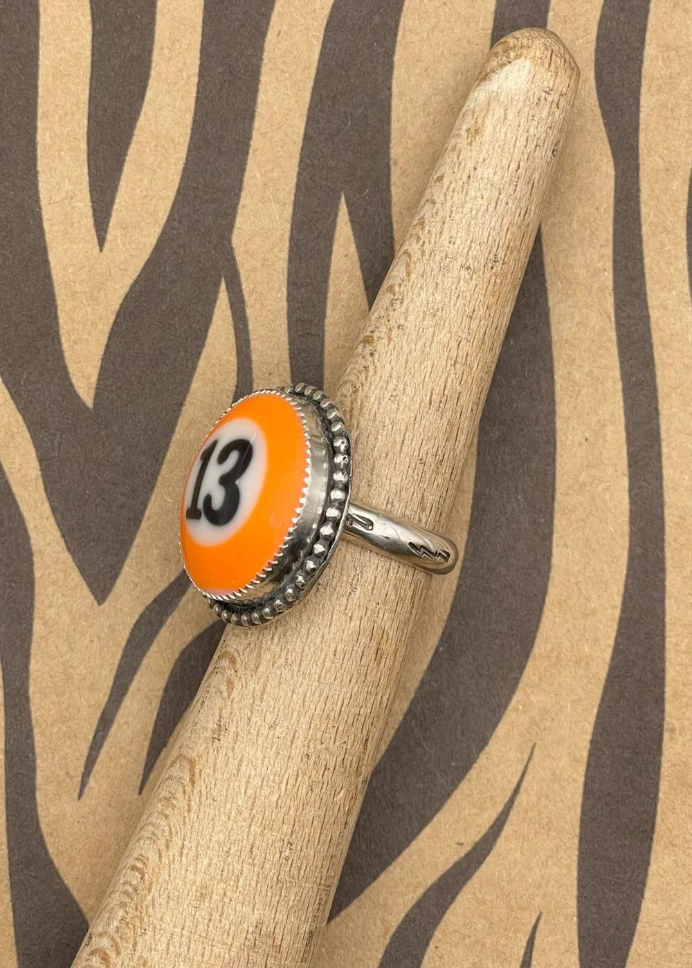 Billiard Ball #13 Sterling Silver Ring Orange Clearance