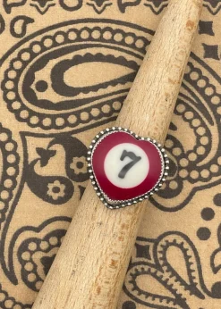 Billiard Ball #7 Sterling Silver Heart Ring Maroon