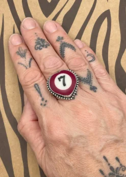 Billiard Ball #7 Sterling Silver Heart Ring Maroon