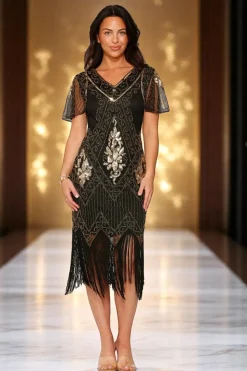 Black & Gold Flapper Dress Sale