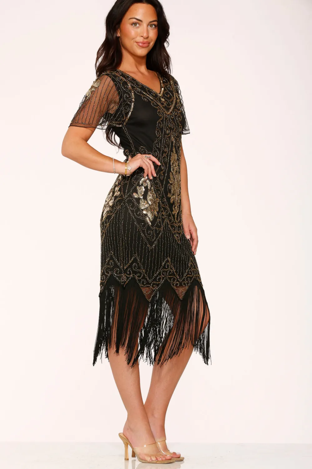 Black & Gold Flapper Dress Sale