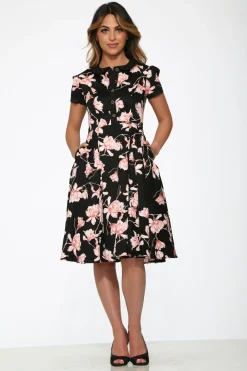 Black & Pink Floral Swing Dress Online