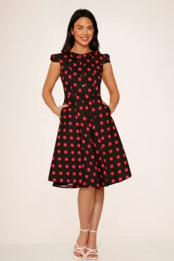 Black & Pink Polka Dot Swing Dress