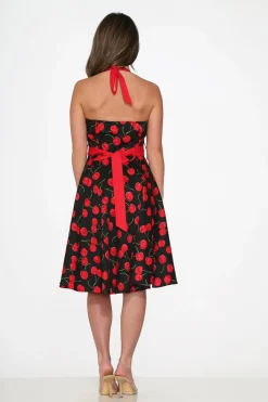 Black & Red Cherry Halter Dress