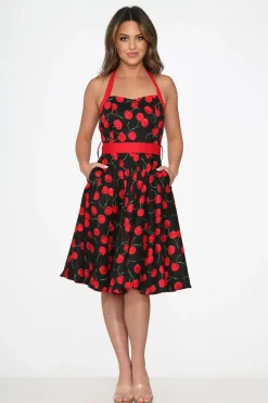 Black & Red Cherry Halter Dress