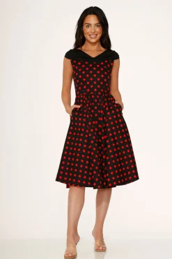 Orchid Bloom Clothing Black & Red Polka Dot Swing Dress Best