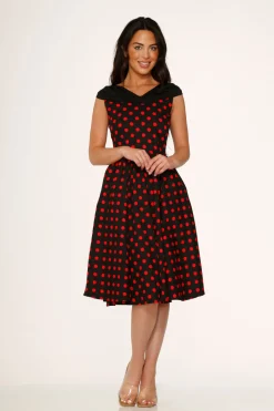 Orchid Bloom Clothing Black & Red Polka Dot Swing Dress Best