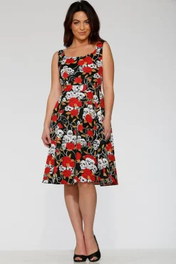 Black & Red Rose Skulls Swing Dress Clearance
