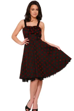 Black & Red Velvet Polka Dot Dress New