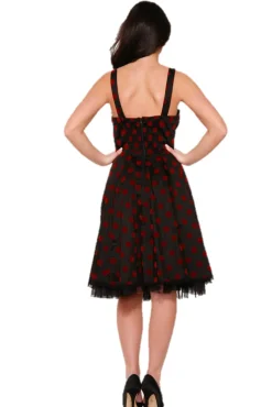 Black & Red Velvet Polka Dot Dress New