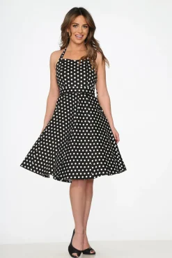 Black & White Polka Dot Halter Swing Dress Sale