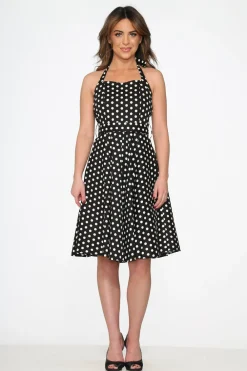 Black & White Polka Dot Halter Swing Dress Sale