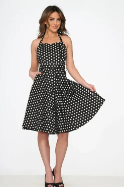 Black & White Polka Dot Halter Swing Dress Sale