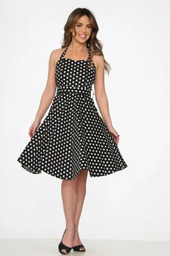 Black & White Polka Dot Halter Swing Dress Sale