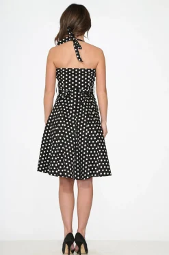 Black & White Polka Dot Halter Swing Dress Sale