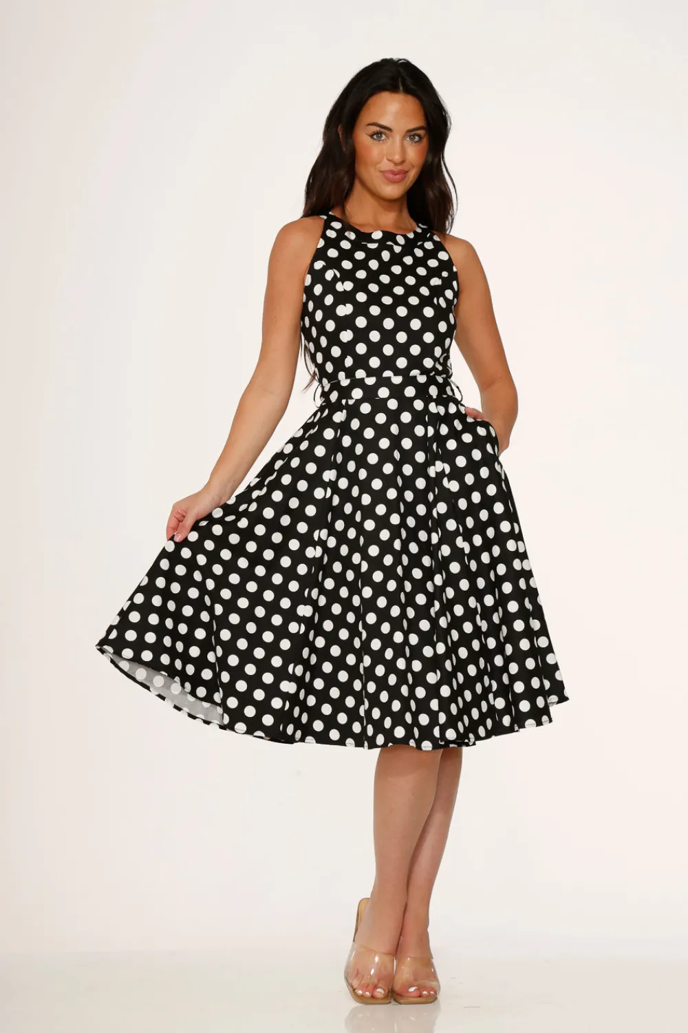 Black & White Polka Dot Swing Dress Discount