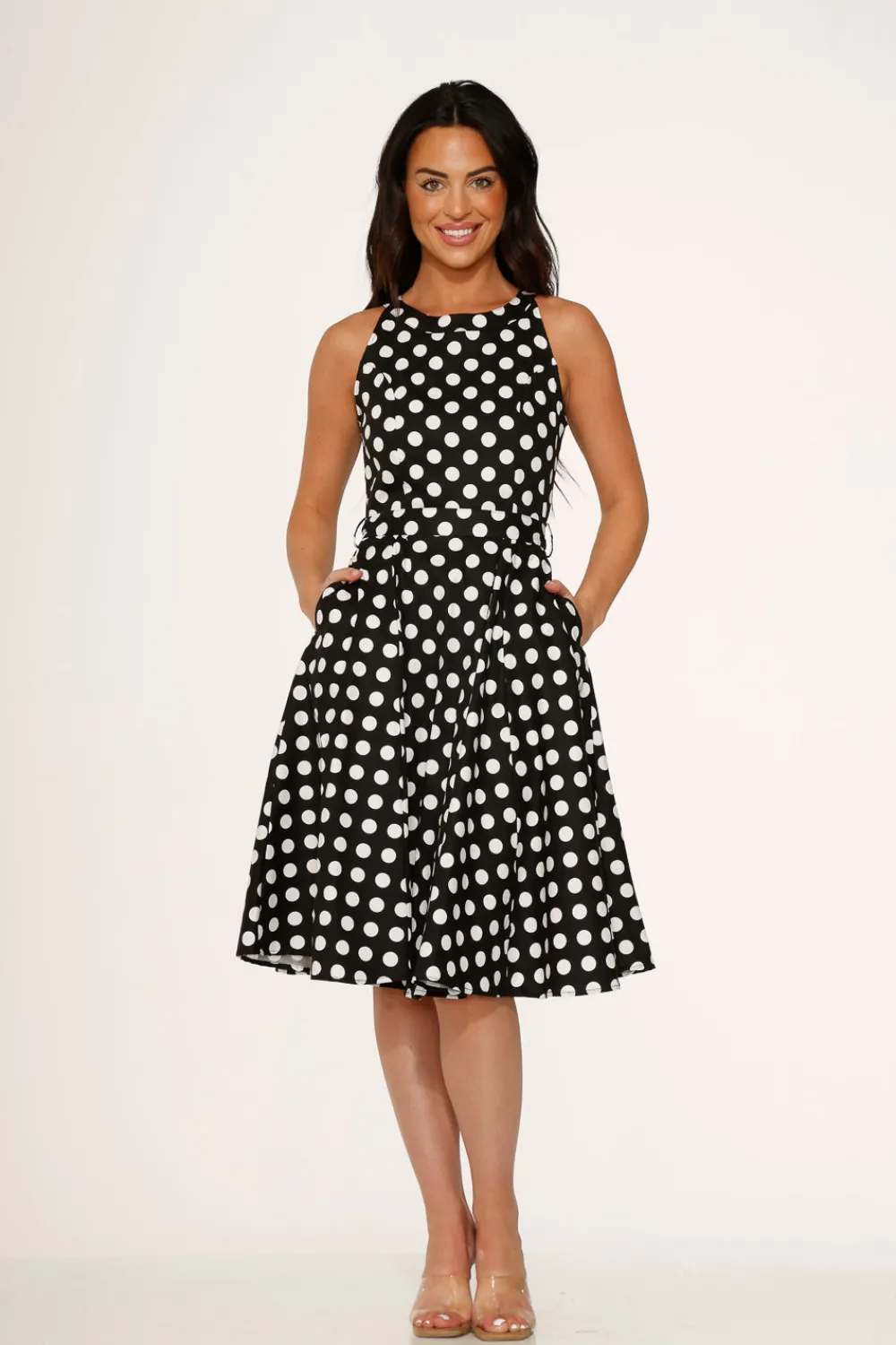 Black & White Polka Dot Swing Dress Discount