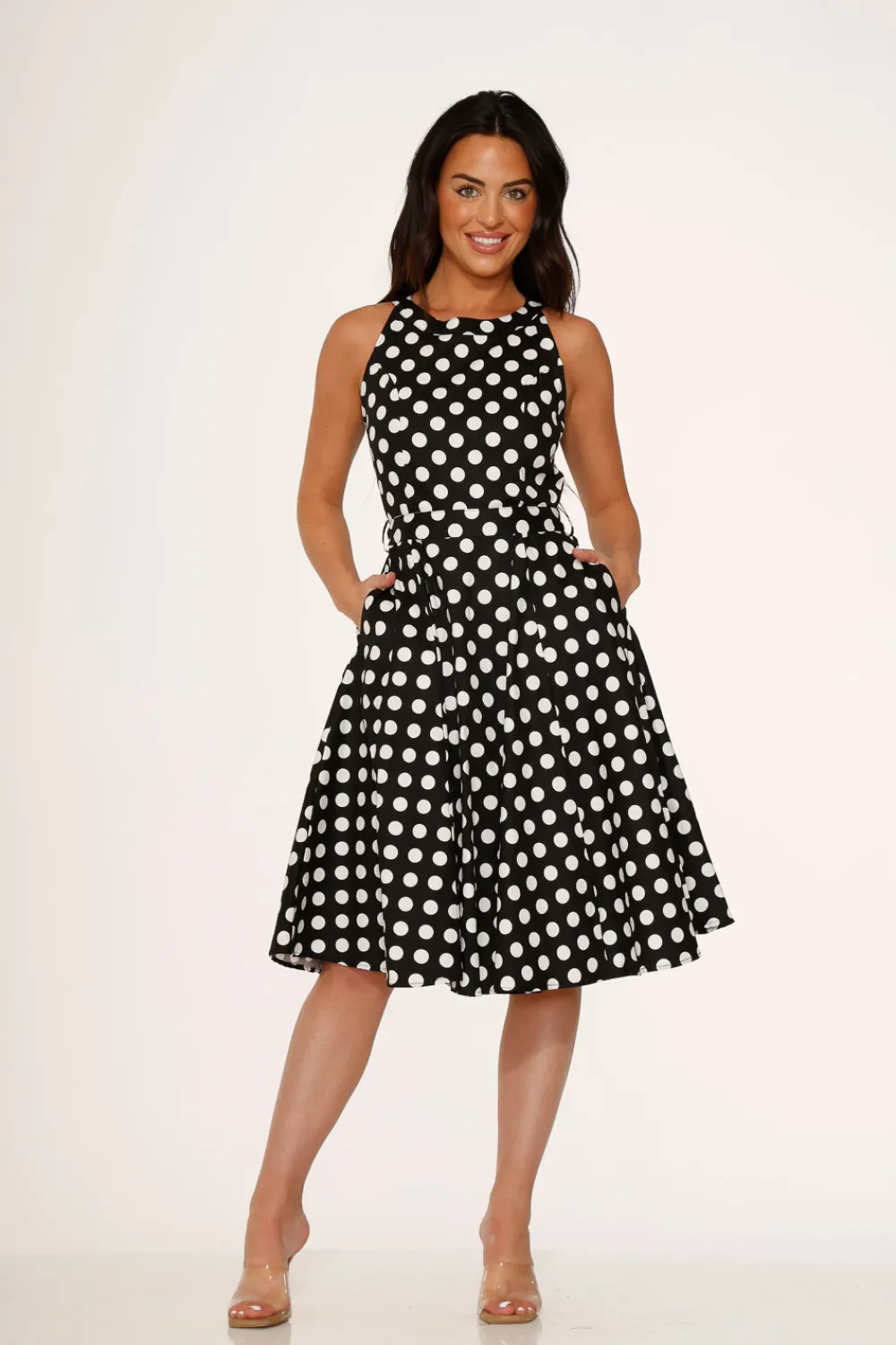 Black & White Polka Dot Swing Dress Discount